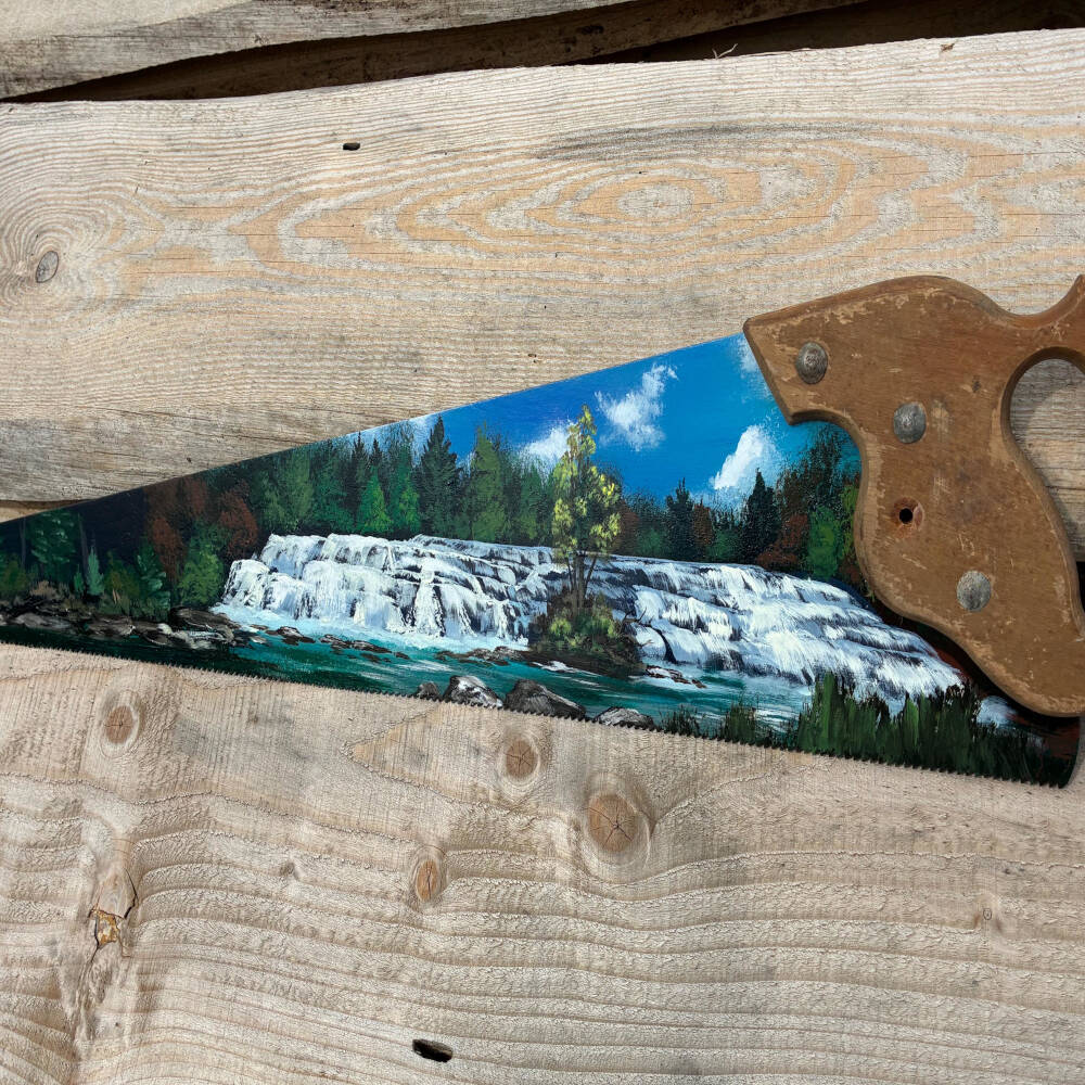 Hand-Painted Michigan Waterfall Sawblade – Bond Falls
