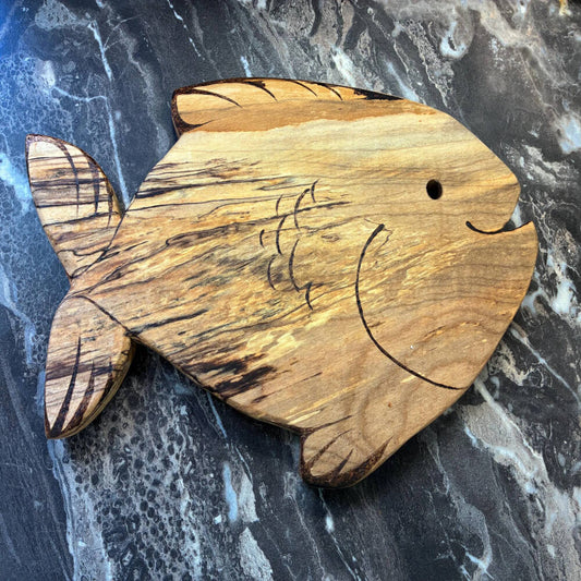 Handmade Wood-Burned Fish Cutting Board