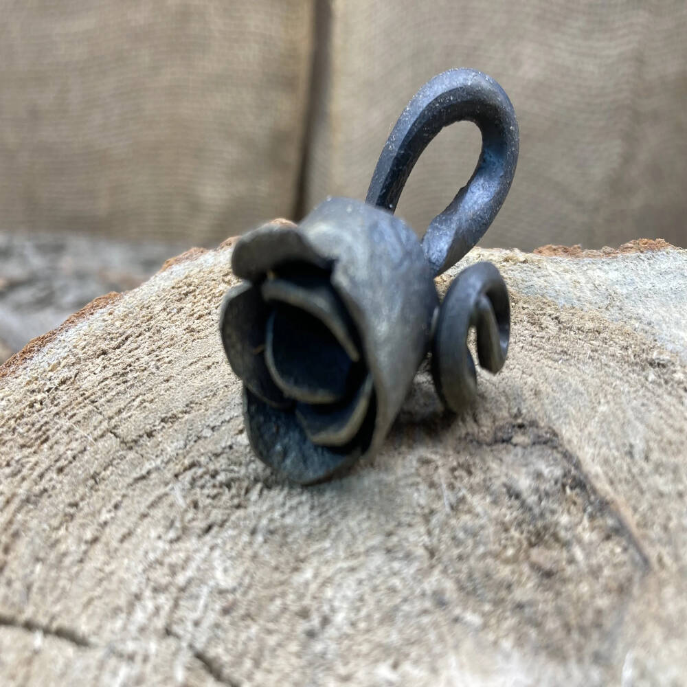 Hand-Forged Miniature Iron Rose – Pendant or Keychain