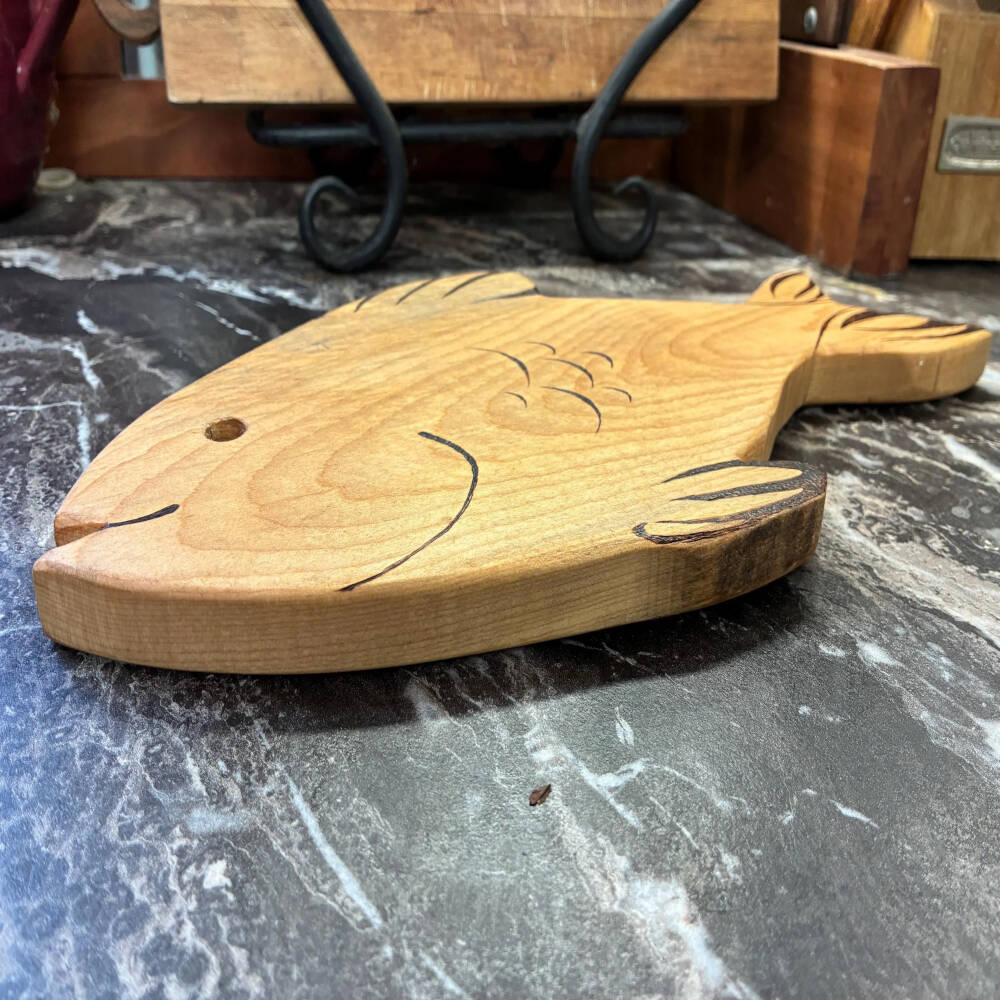 Handmade Wood-Burned Fish Cutting Board
