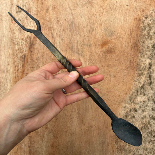 Hand-Forged Blacksmith Spork – Cast Iron & Steel Kitchen Tool