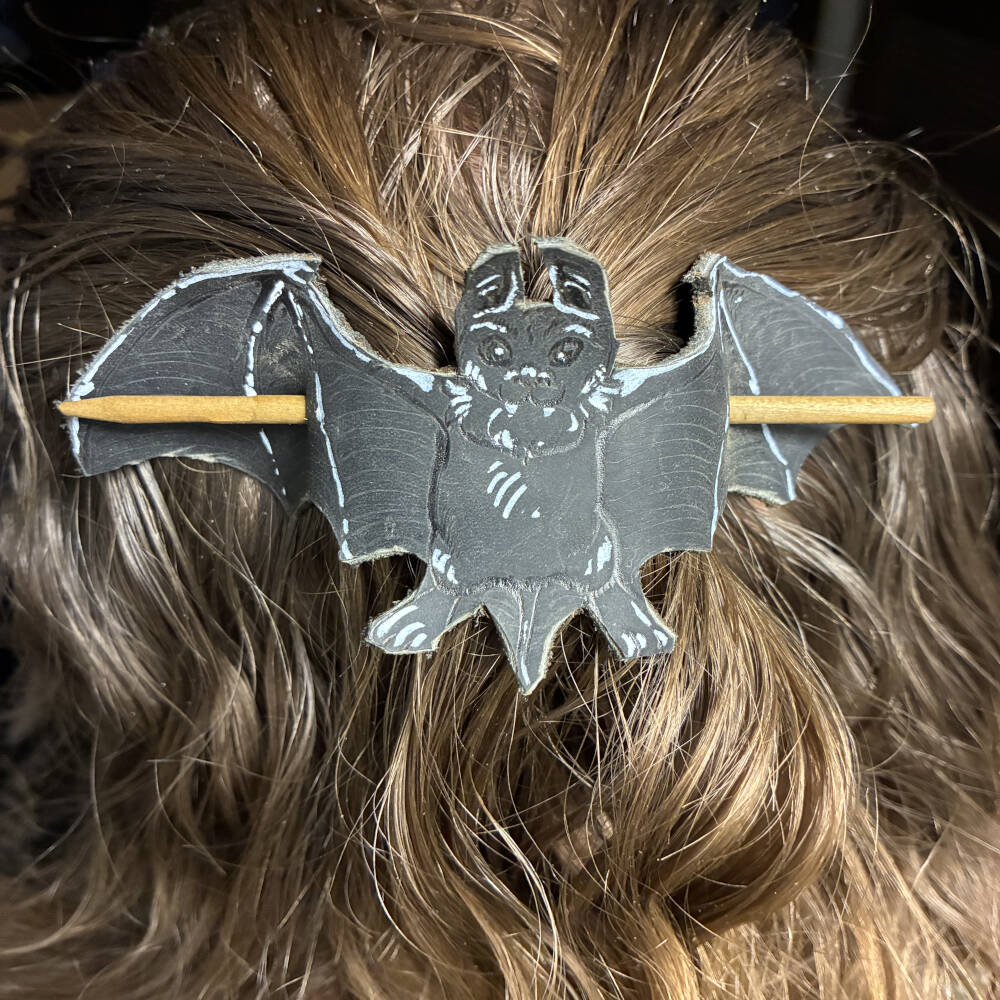 Handmade Leather Hair Barrette with Wood Stick | Artisan Hair Accessory