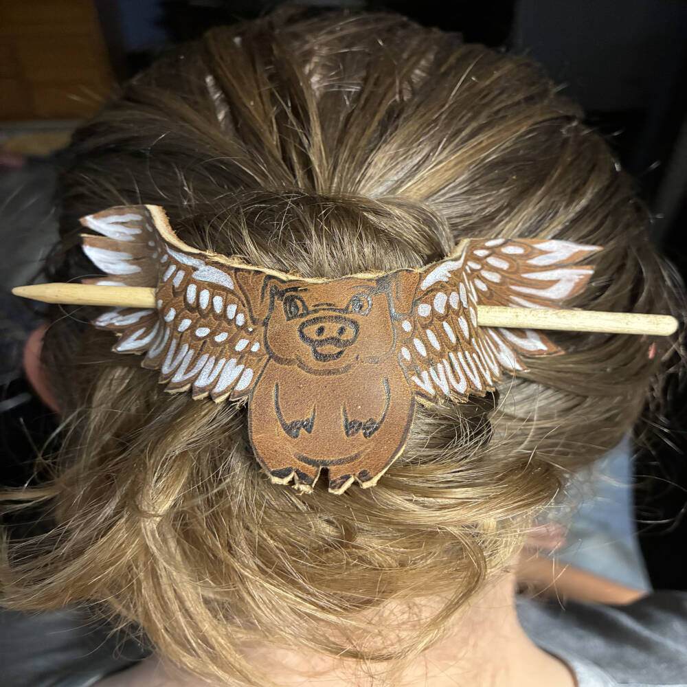 Handmade Leather Hair Barrette with Wood Stick | Artisan Hair Accessory