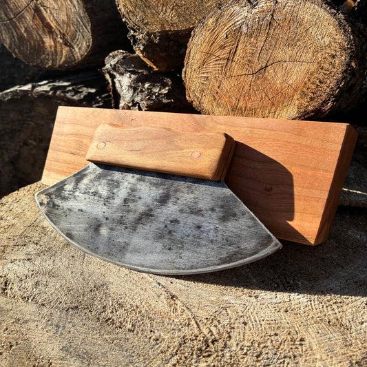 Hand-Forged Ulu Knife with Handmade Wood Storage Box
