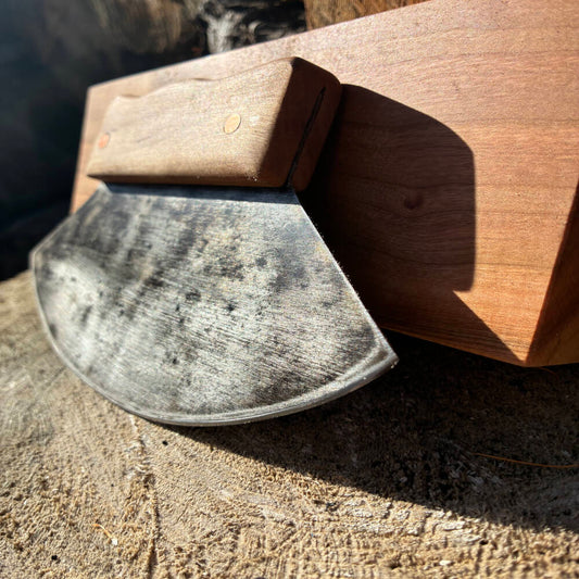 Hand-Forged Ulu Knife with Handmade Wood Storage Box