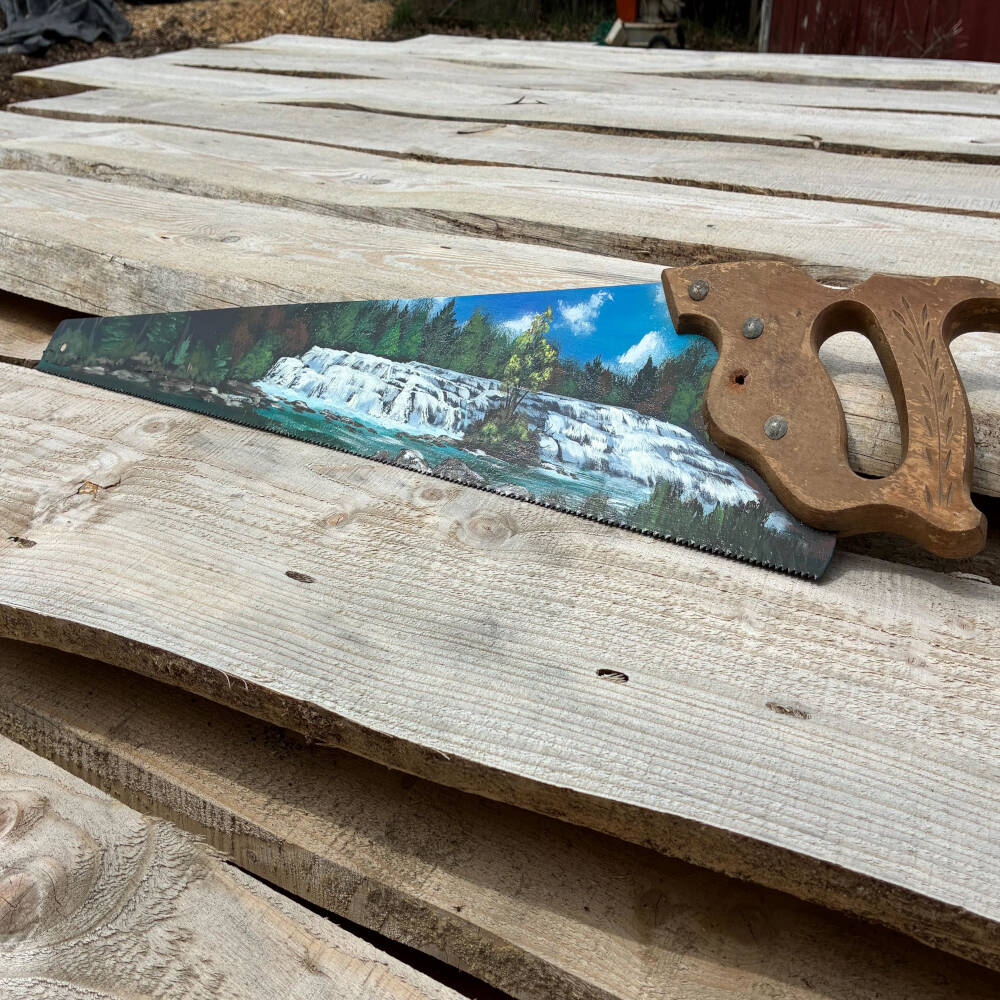Hand-Painted Michigan Waterfall Sawblade – Bond Falls