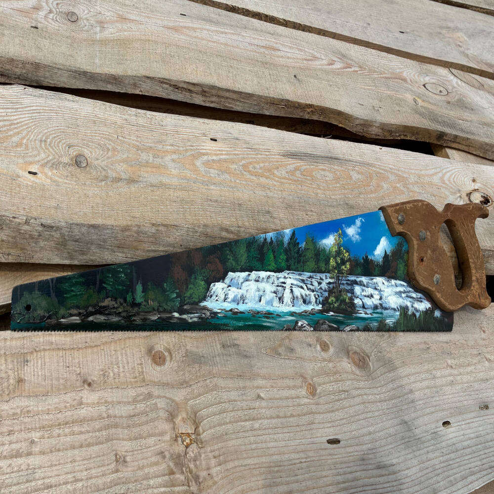 Hand-Painted Michigan Waterfall Sawblade – Bond Falls