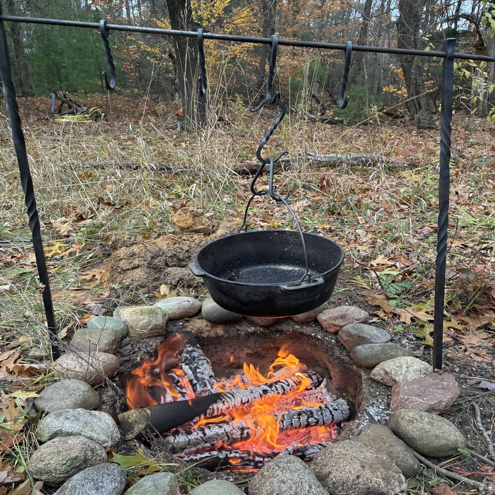 Hand Forged Steel Cooking Irons Rack – Campfire Cooking Stand & Outdoor Blacksmith Gear