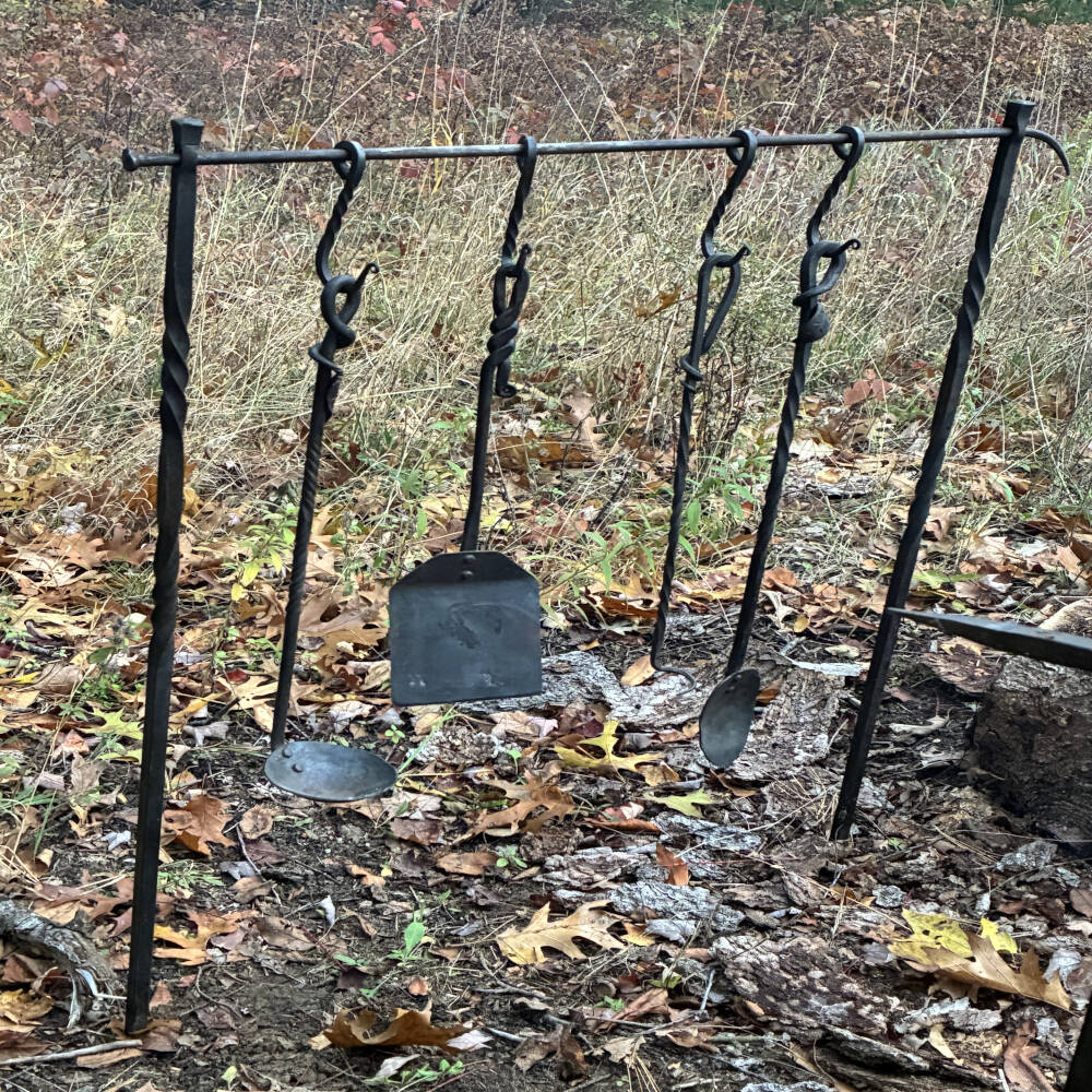 Hand Forged Steel Cooking Irons Rack – Campfire Cooking Stand & Outdoor Blacksmith Gear