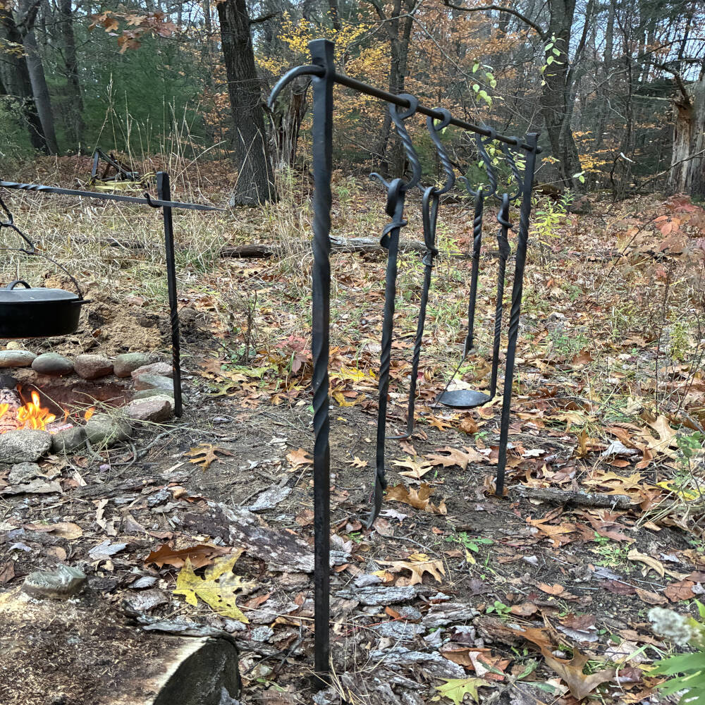 Hand Forged Steel Cooking Irons Rack – Campfire Cooking Stand & Outdoor Blacksmith Gear
