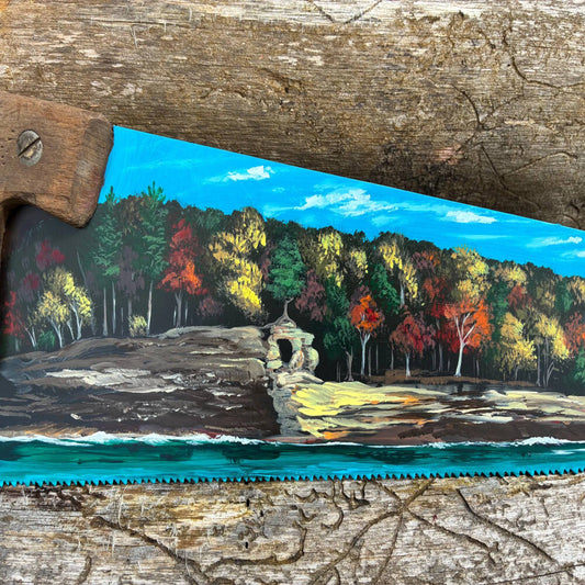 Hand-Painted Michigan Pictured Rocks Sawblade – Chapel Rock