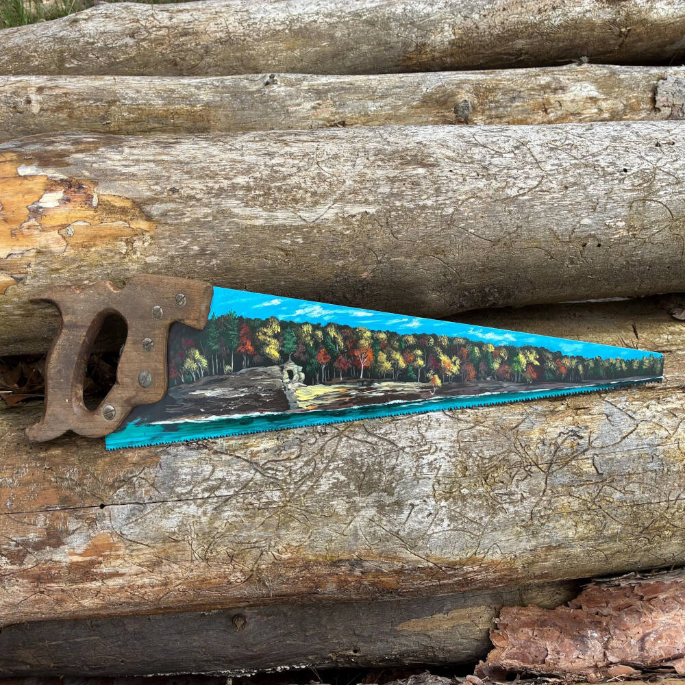 Hand-Painted Michigan Pictured Rocks Sawblade – Chapel Rock