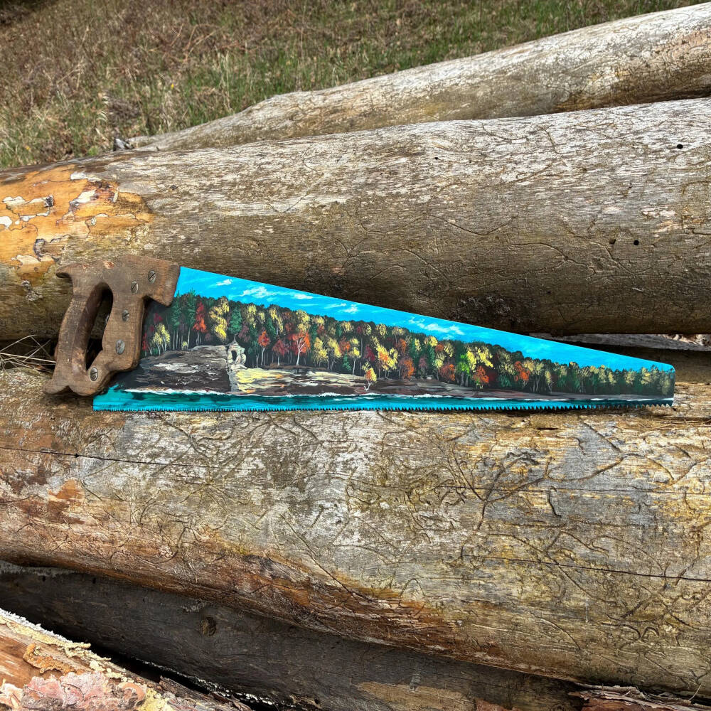 Hand-Painted Michigan Pictured Rocks Sawblade – Chapel Rock