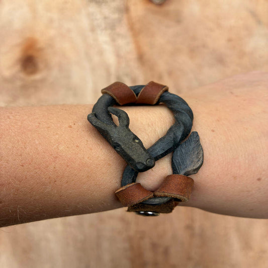 Serpentine Dragon Bracelet | Hand Forged Iron and Leather Cuff