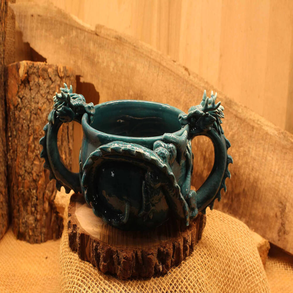 Hand-Sculpted Twin Dragon Bowl