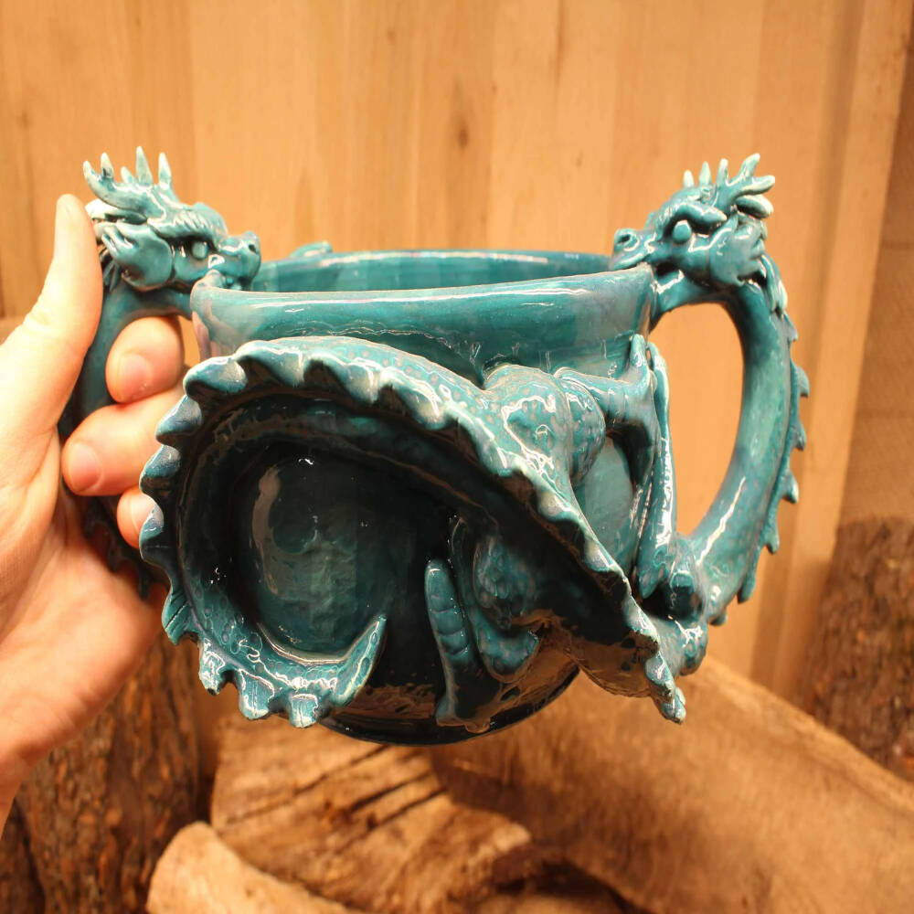 Hand-Sculpted Twin Dragon Bowl