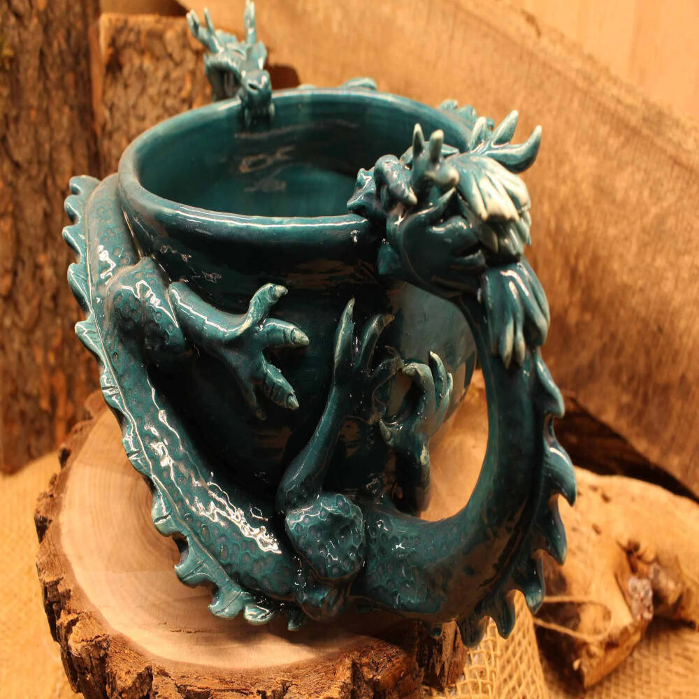 Hand-Sculpted Twin Dragon Bowl