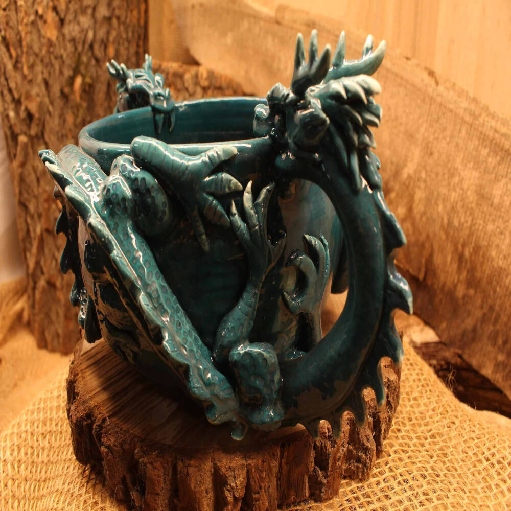 Hand-Sculpted Twin Dragon Bowl