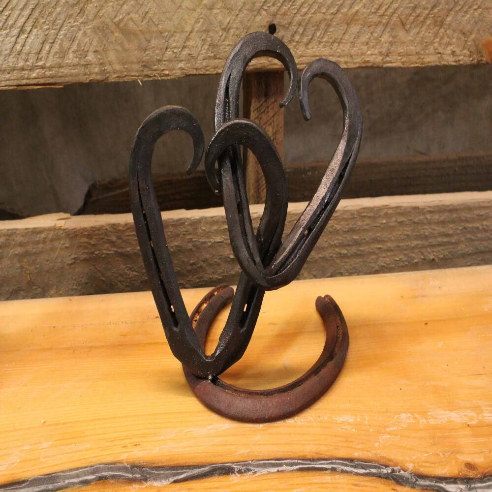 Hand-Forged Horseshoe Linked Hearts – Symbol of Unity & Love