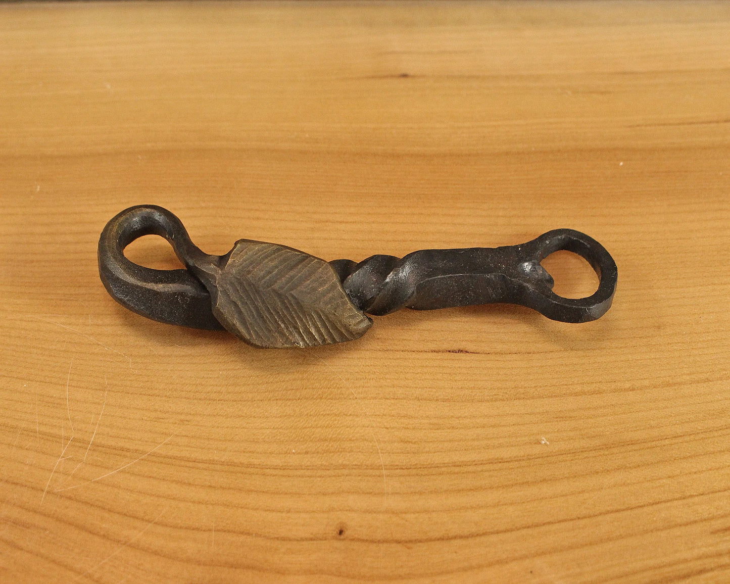 Hand-Forged Leaf Bottle Opener – Blacksmith-Made Steel Keychain Opener