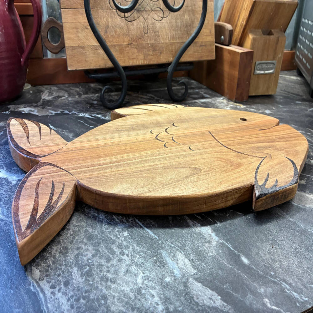 Handmade Wood-Burned Fish Cutting Board