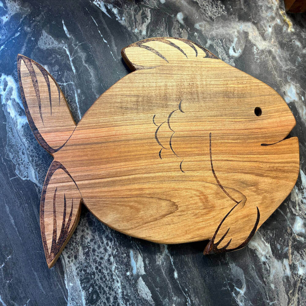 Handmade Wood-Burned Fish Cutting Board