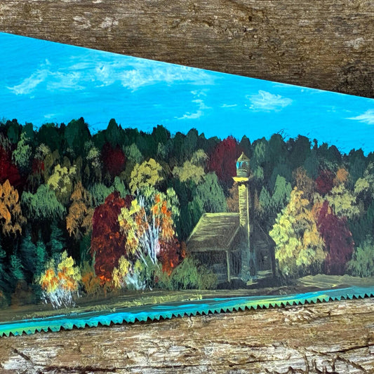 and-Painted Michigan Lakeshore Sawblade – East Channel Lighthouse