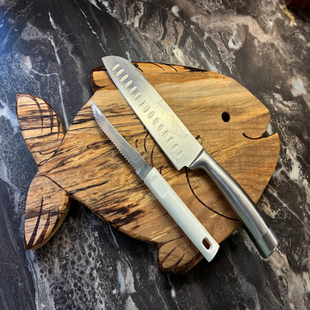 Handmade Wood-Burned Fish Cutting Board