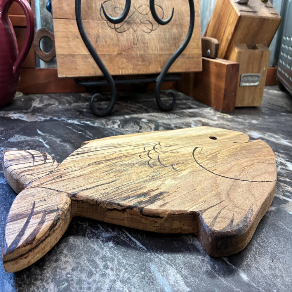 Handmade Wood-Burned Fish Cutting Board