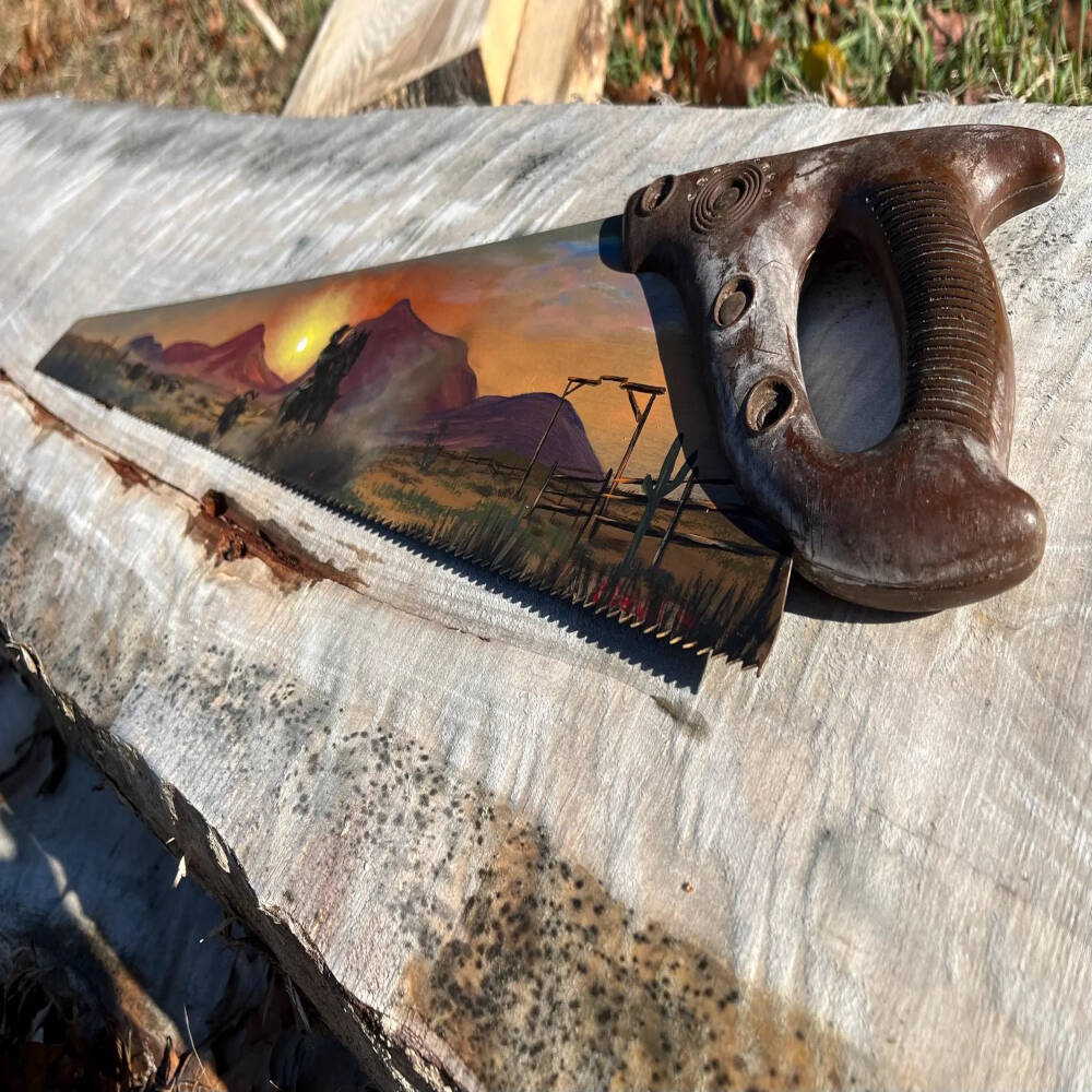 Cattle Round Up – Hand Painted Rustic Saw Wall Art