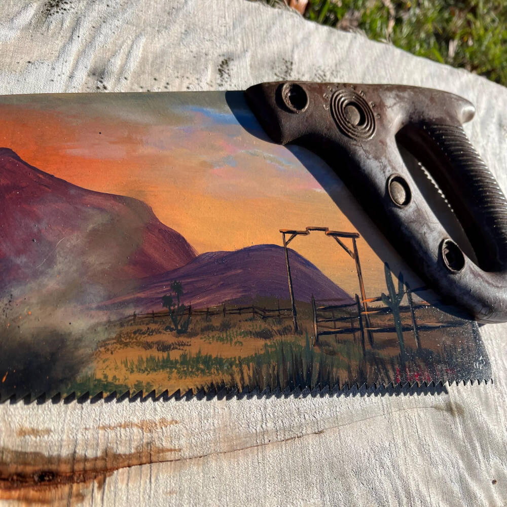 Cattle Round Up – Hand Painted Rustic Saw Wall Art