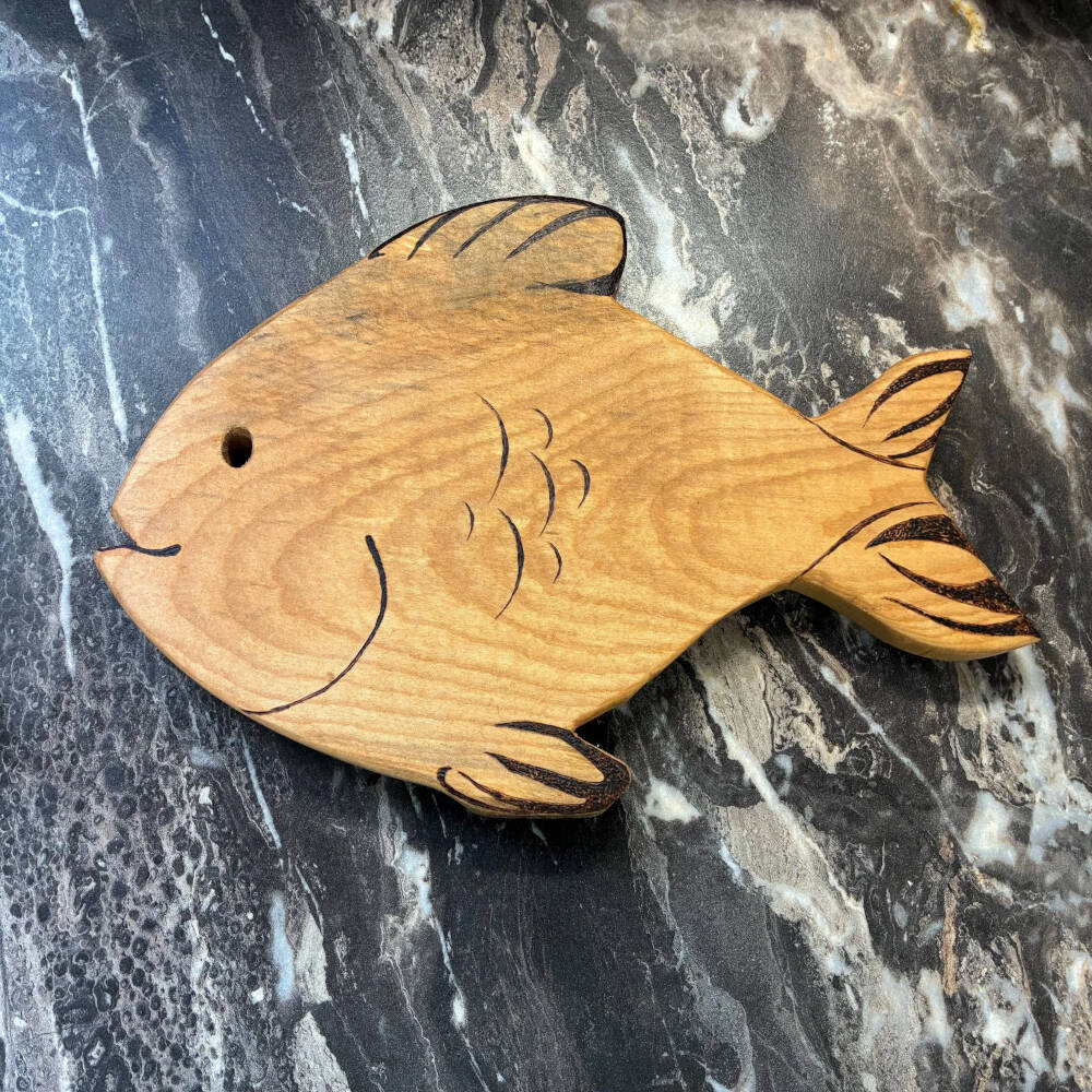 Handmade Wood-Burned Fish Cutting Board