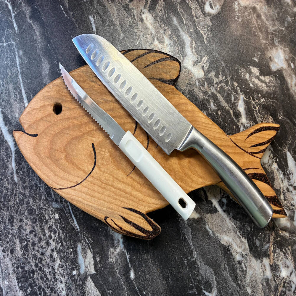 Handmade Wood-Burned Fish Cutting Board