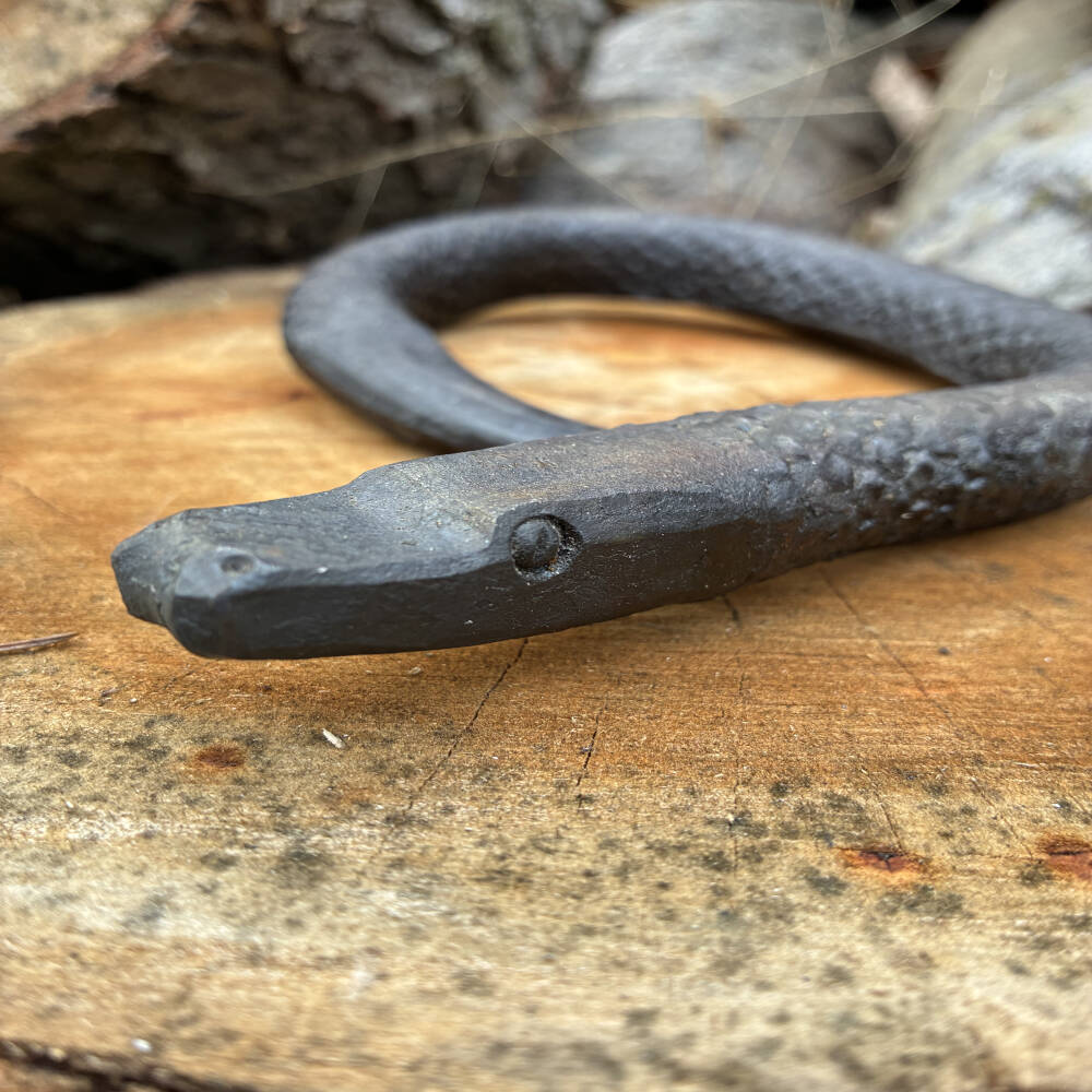 Hand Forged Metal Snake Sculpture – Upcycled Rasp Art