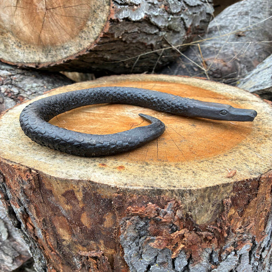 Hand Forged Metal Snake Sculpture – Upcycled Rasp Art